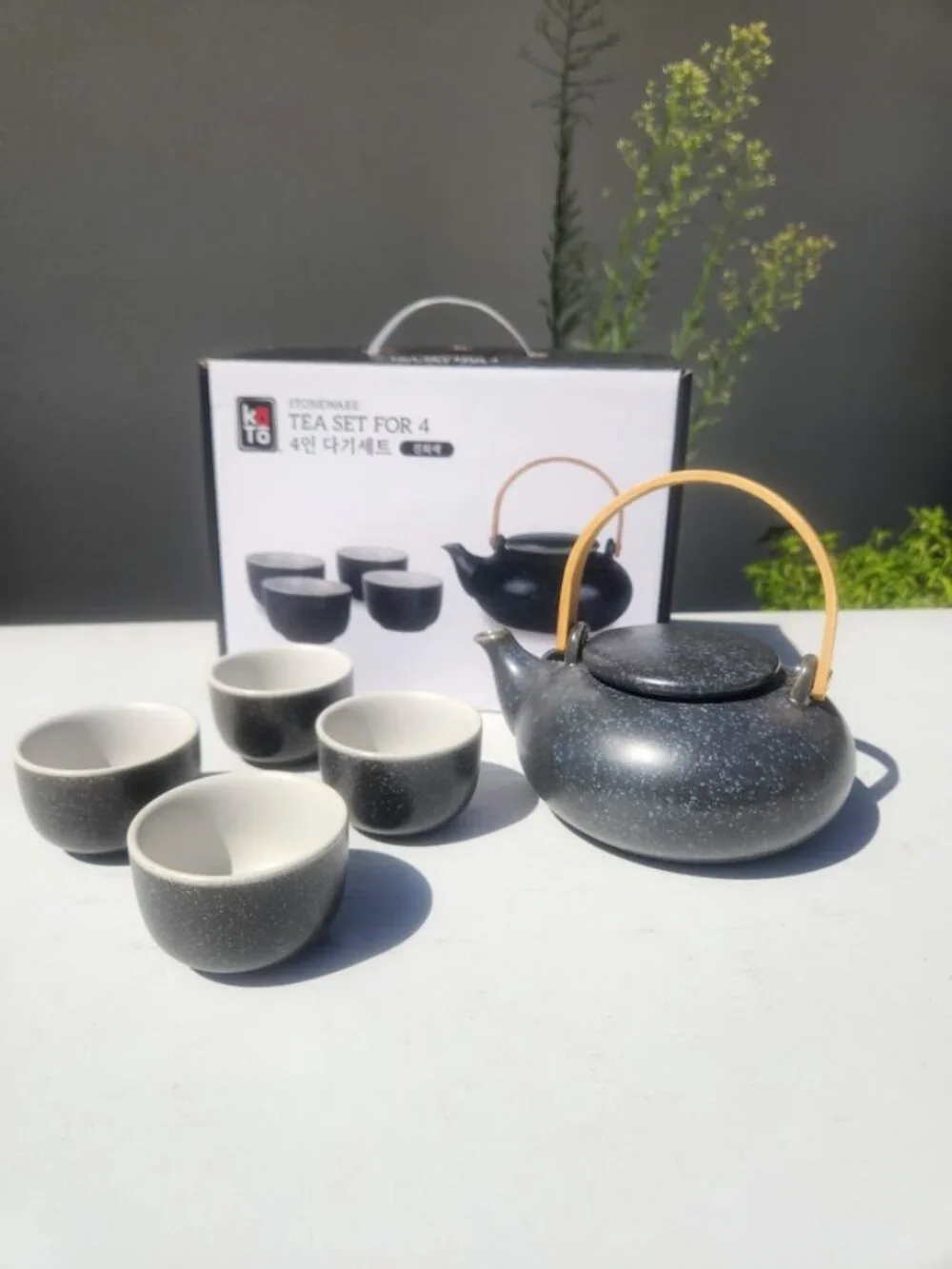 New Chinese Teapot Set Gray Speckled  Tea Cups Strainer Tea Pot